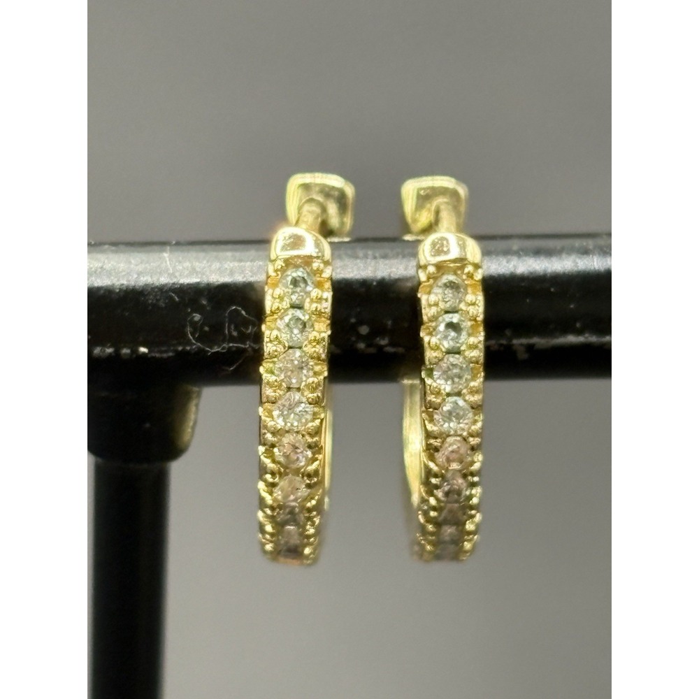 EUC Gold Sterling Silver 15MM Cubic Zirconia Dainty Hoops G17